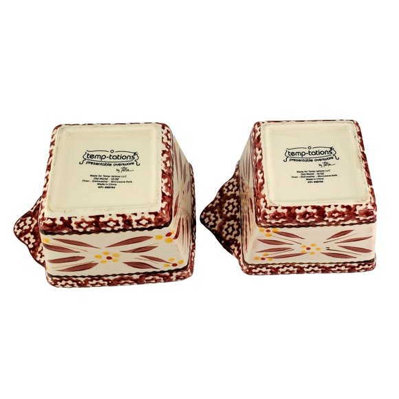 Temptations Set/2 Old World Cranberry Ramekins w/Lids Baking Ovenware Leftovers - Picture 9 of 11